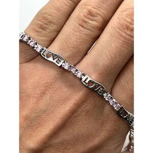925 STERLING SILVER PINK CZ "LOVE" BRACELET